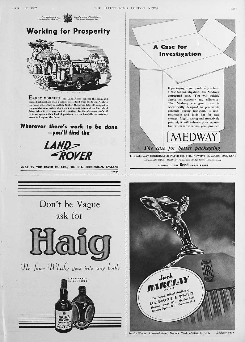 1952 advert land rover etc